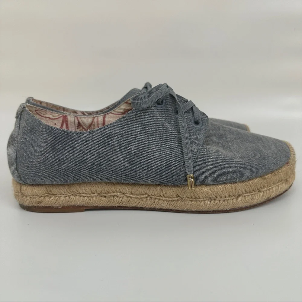 Joie Wallie Denim Lace-Up Espadrilles Flats EU 39 Leather Soles